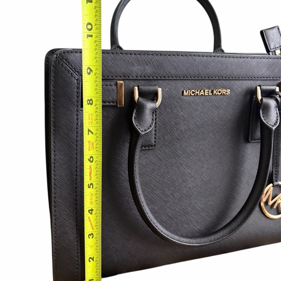 Michael Kors Black Satchel with Gold Accents Purse Bag - Picture 8 of 10